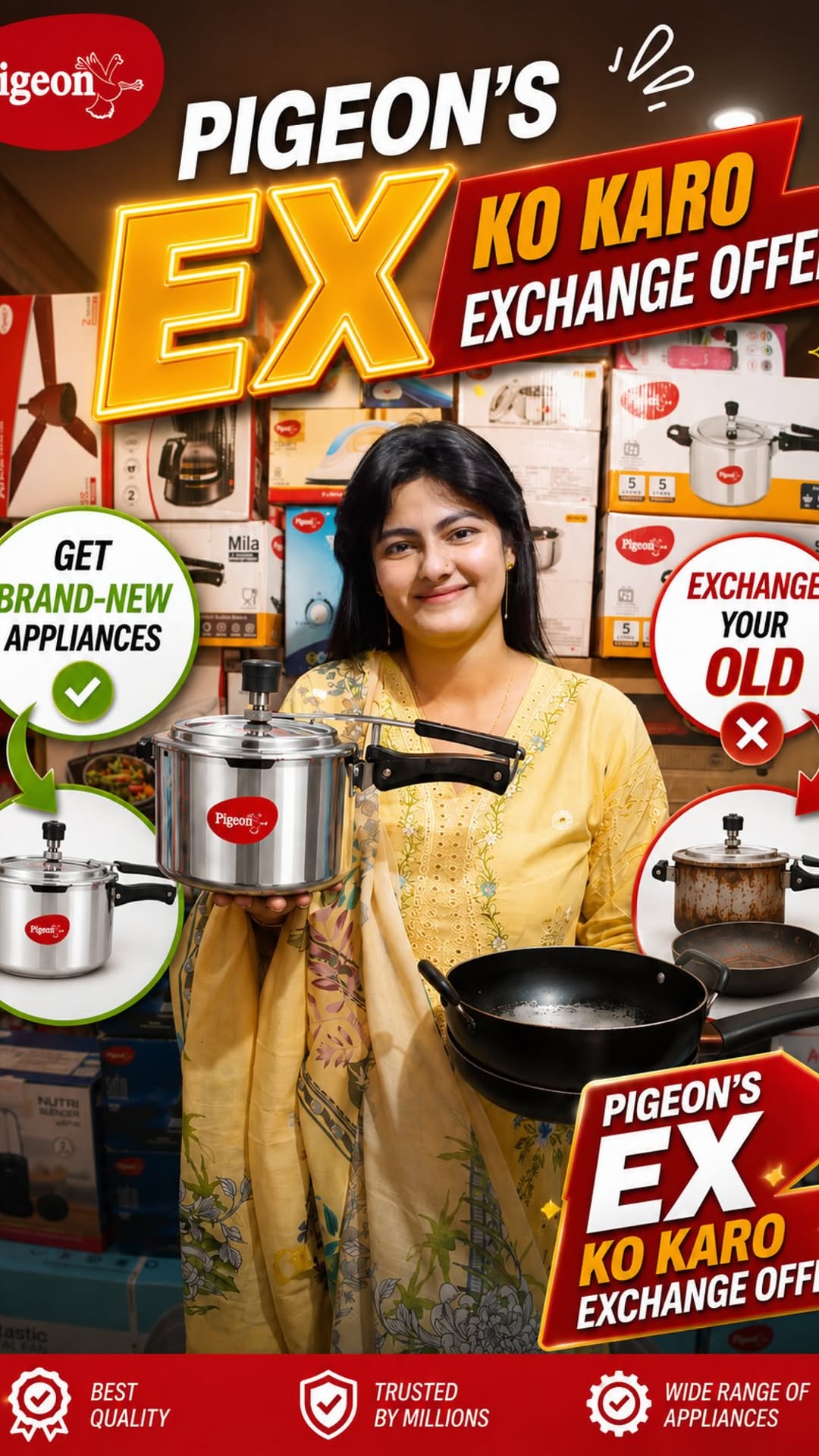 Still using old kitchen appliances? It’s time for an upgrade! 🙌 Exchange your old appliance with Pigeon’s EX Ko Karo Ex...